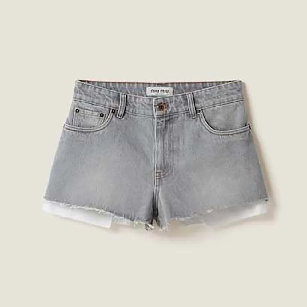 Miu Miu Denim Shorts with Embroidered Logo for Women