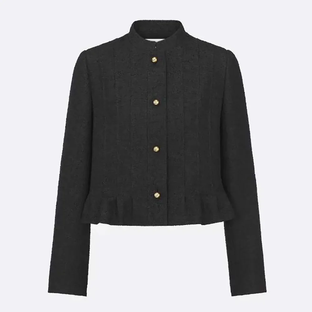 Dior Peplum Jacket Black Virgin Wool and Cotton Bouclé Blend for Women
