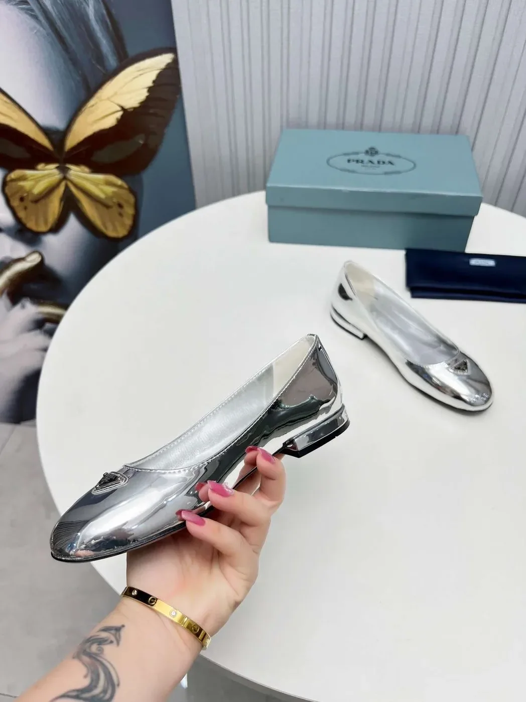 Prada Patent Ballerinas Silver Prada Patent Ballerinas Silver