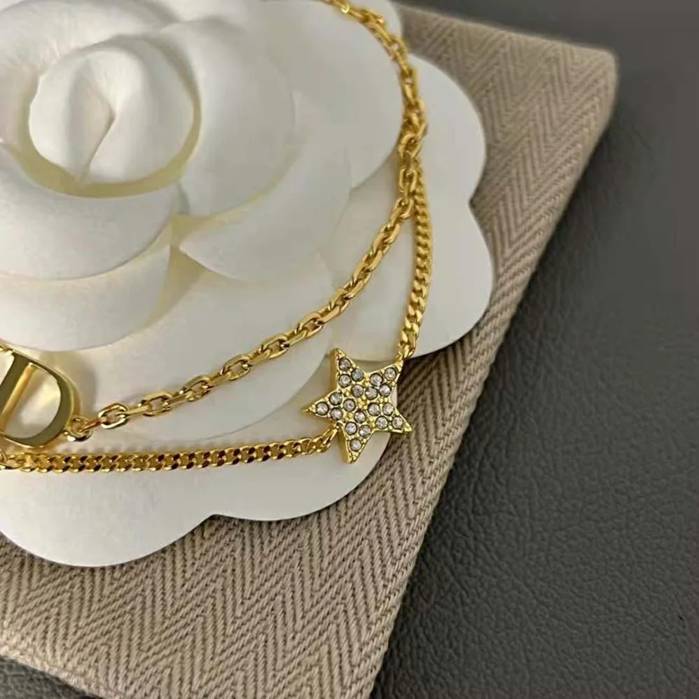 Dior 30 Montaigne Long Necklace Gold-Finish Metal and White Crystals for Women Dior 30 Montaigne Long Necklace Gold-Finish Metal and White Crystals for Women