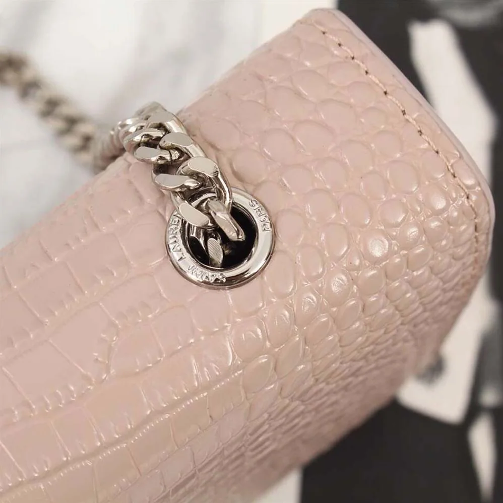 Saint Laurent YSL Kate Small Tassel Embossed Crocodile Shiny Calfskin for Women in Pink