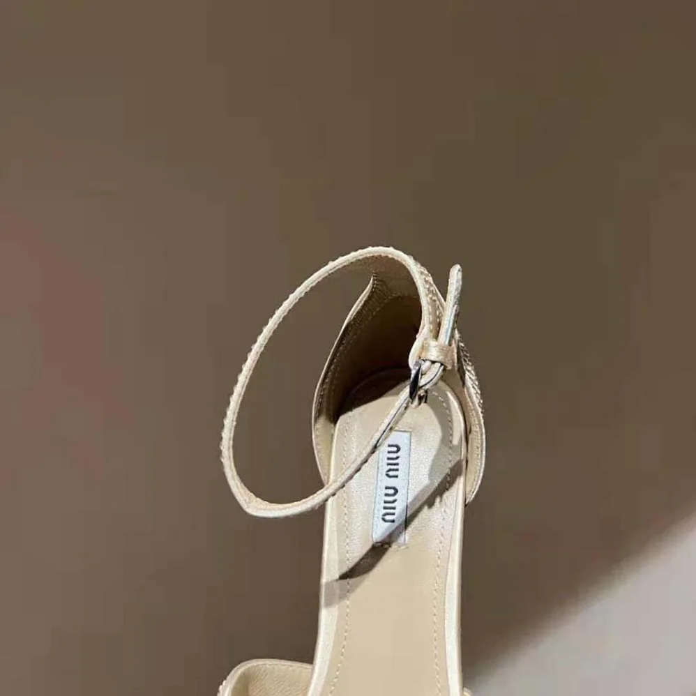 Miu Miu Satin Platform Sandals with Crystals for Women in Gold