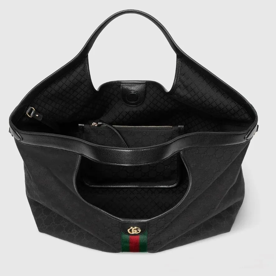 Gucci Giglio Large Tote Bag in Black Gold Hardware