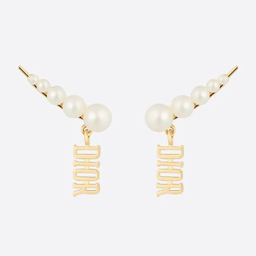 Dior Diorevolution Earrings Gold-Finish Metal and White Resin Pearls for Women Dior Diorevolution Earrings Gold-Finish Metal and White Resin Pearls for Women