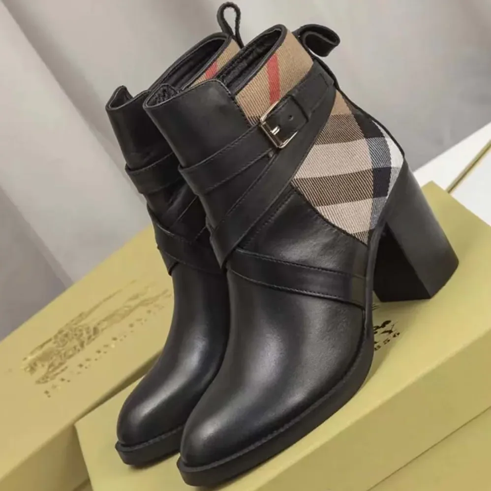 Burberry House Check and Leather Ankle Boots for Women Burberry House Check and Leather Ankle Boots for Women