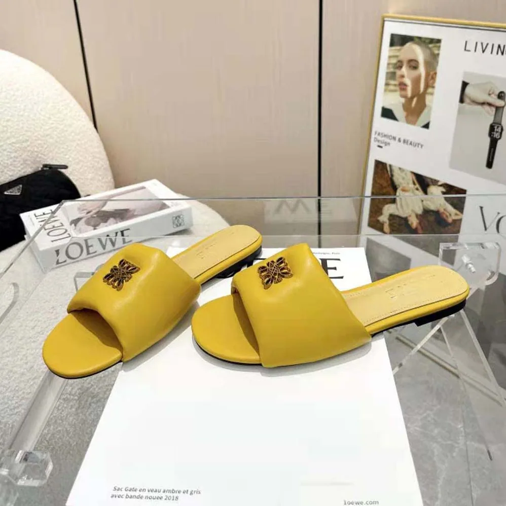 Loewe Anagram Padded Slide in Lambskin for Women in Yellow
