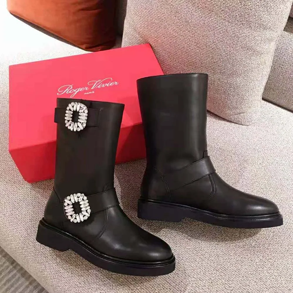 Roger Vivier Viv' Biker Boots in 2.5cm Heel for Women in Black