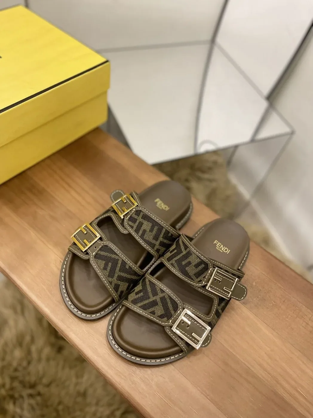 Fendi Feel Slides Brown Fendi Feel Slides Brown