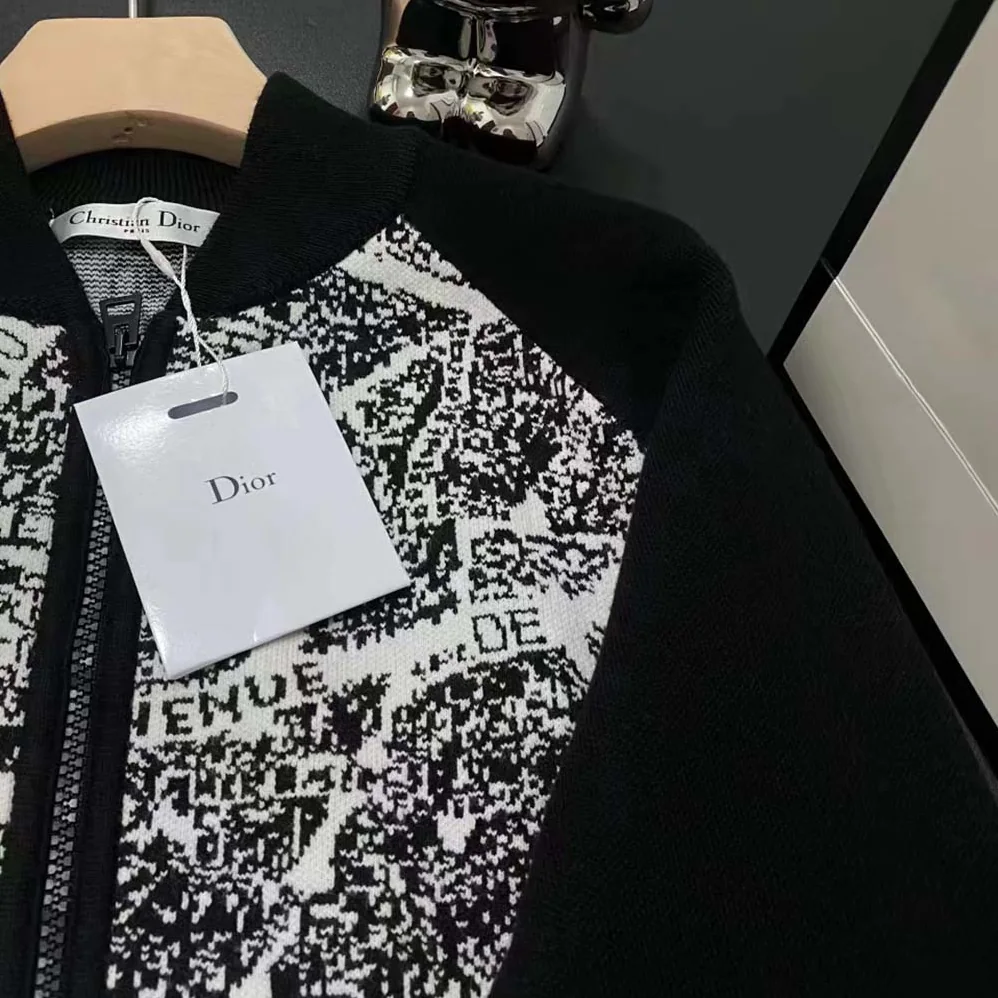 Dior Cropped Bomber Jacket Black and White Technical Taffeta Jacquard with Plan de Paris Motif for Women