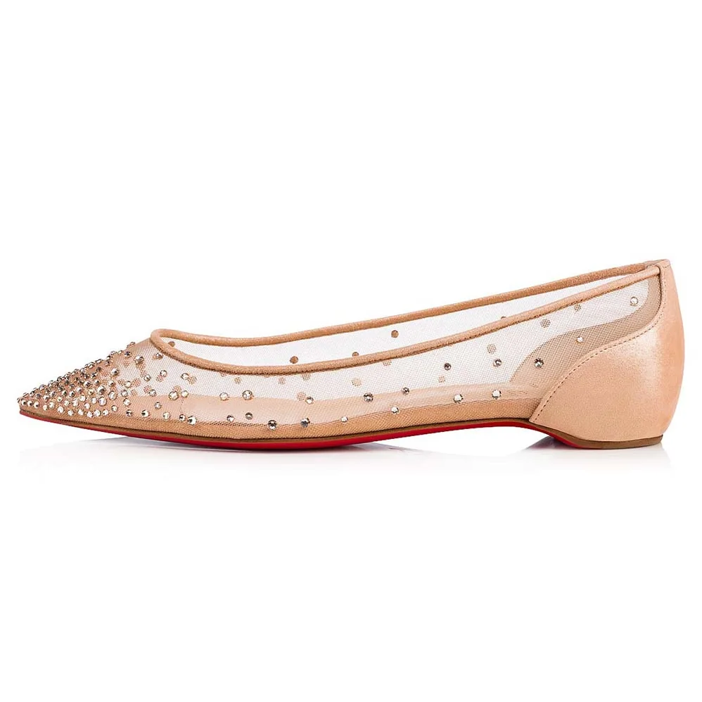 Christian Louboutin Follies Strass Ballet Flat for Women in Sandy Christian Louboutin Follies Strass Ballet Flat for Women in Sandy