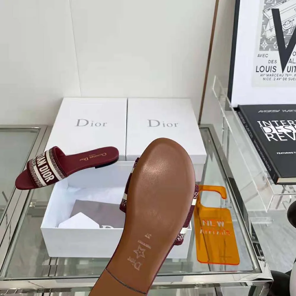 Dior Dway Slide Burgundy Embroidered Cotton for Women