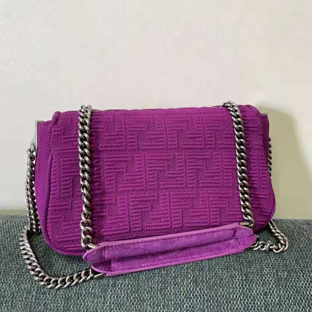 Fendi Midi Baguette Chain FF Fabric Bag for Women in Purple