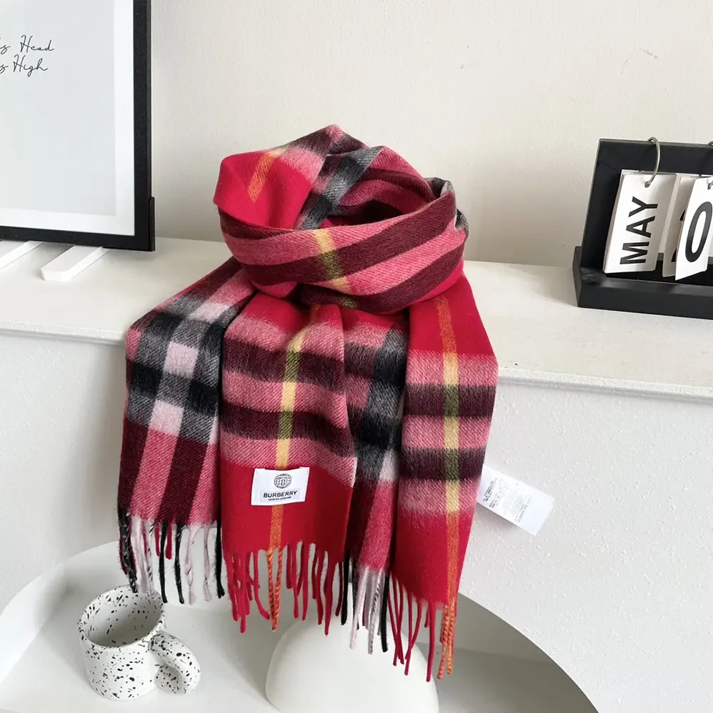 Burberry Check Cashmere Scarf for Unisex in Red Burberry Check Cashmere Scarf for Unisex in Red