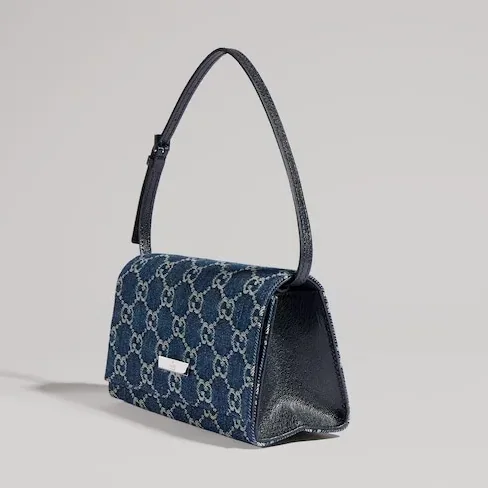 Gucci Pouch With Strap And Gucci Plaque Small Shoulder Bag in Dark Blue Palladium Hardware Gucci Pouch With Strap And Gucci Plaque Small Shoulder Bag in Dark Blue Palladium Hardware