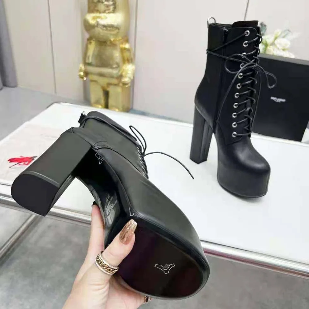 Saint Laurent YSL Cherry Lace-up Platform Booties in Smooth Leather for Women Saint Laurent YSL Cherry Lace-up Platform Booties in Smooth Leather for Women