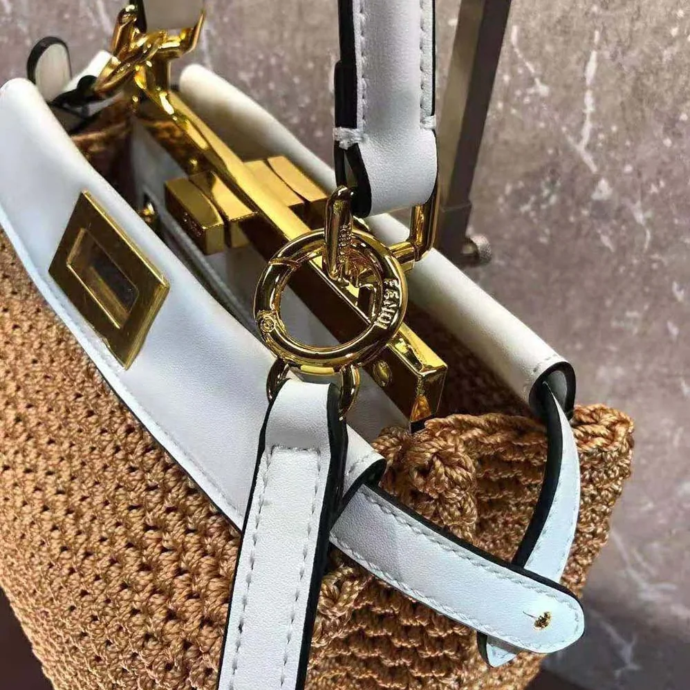 Fendi Peekaboo Mini Cotton Crochet Bag for Women in Brown Fendi Peekaboo Mini Cotton Crochet Bag for Women in Brown