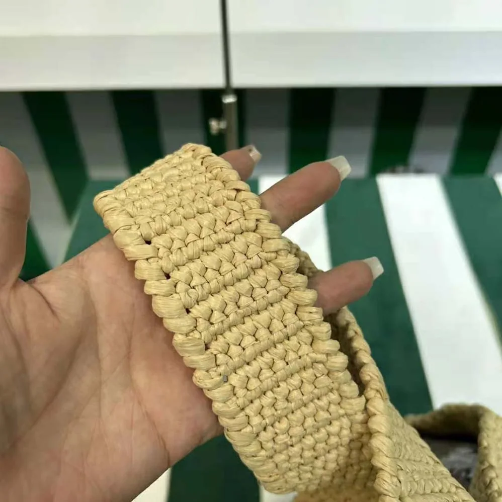 Prada Crochet Tote Bag with Embroidered Lettering Logo for Women in Natural Prada Crochet Tote Bag with Embroidered Lettering Logo for Women in Natural