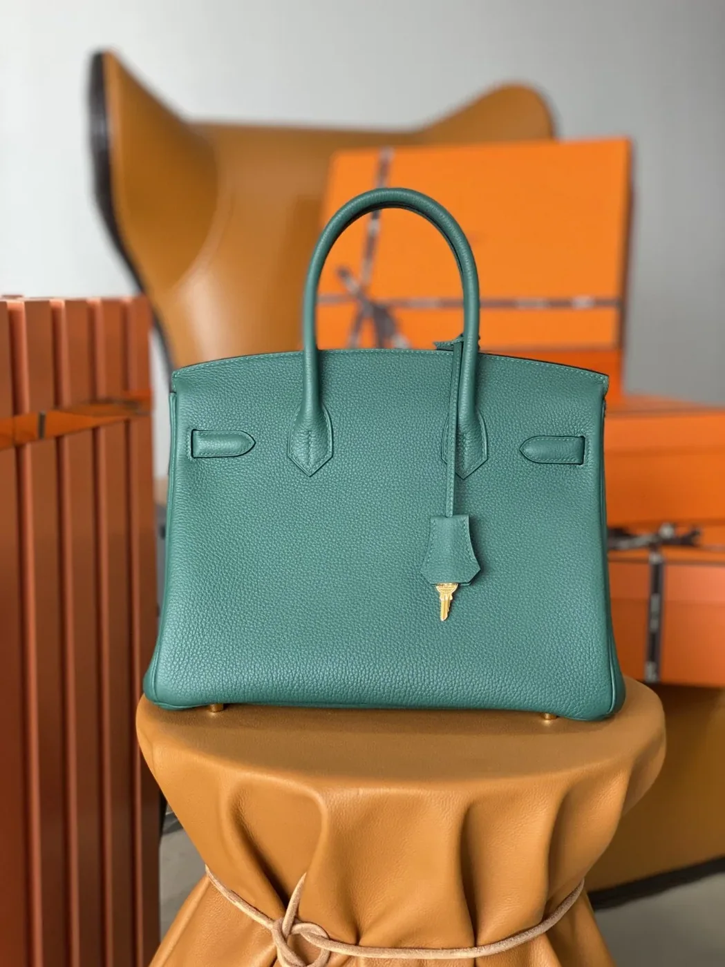 Hermes Birkin Top Handle Bag / Nata Swift Dark Green Gold Hardware