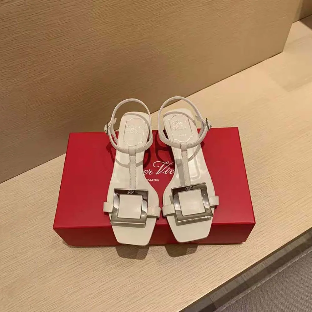 Roger Vivier Bikiviv' Metal Buckle Sandals in Leather for Women in White Roger Vivier Bikiviv' Metal Buckle Sandals in Leather for Women in White