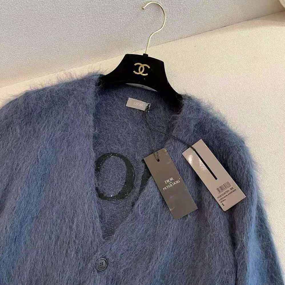 Dior Peter Doig Cardigan Blue Technical Mohair and Wool Brushed Jersey for Men Dior Peter Doig Cardigan Blue Technical Mohair and Wool Brushed Jersey for Men