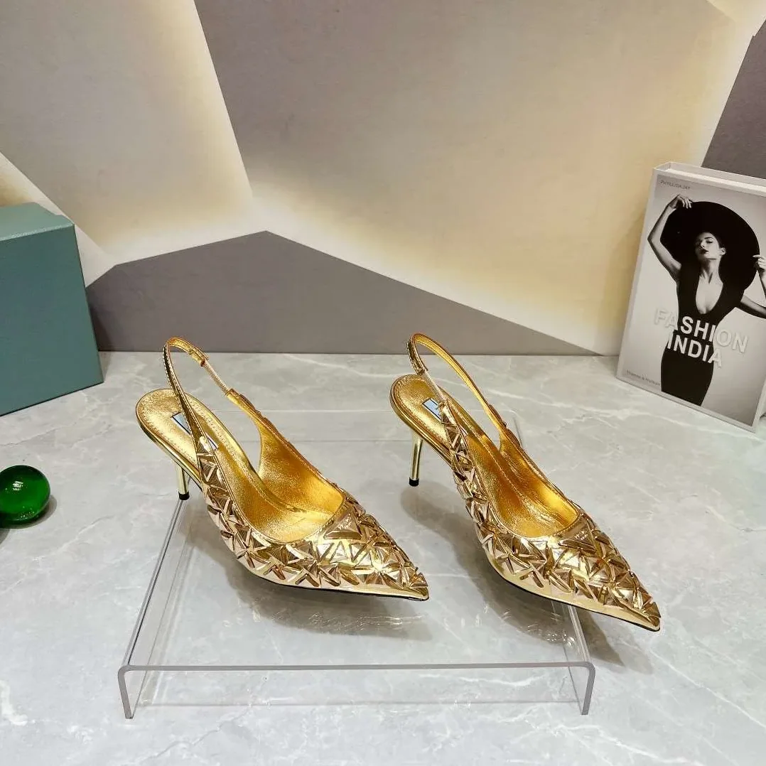 Prada Slingback Spike Pumps Gold
