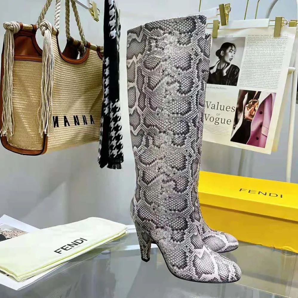 Fendi Karligraphy High-heeled Boots in Brown Python for Women Fendi Karligraphy High-heeled Boots in Brown Python for Women