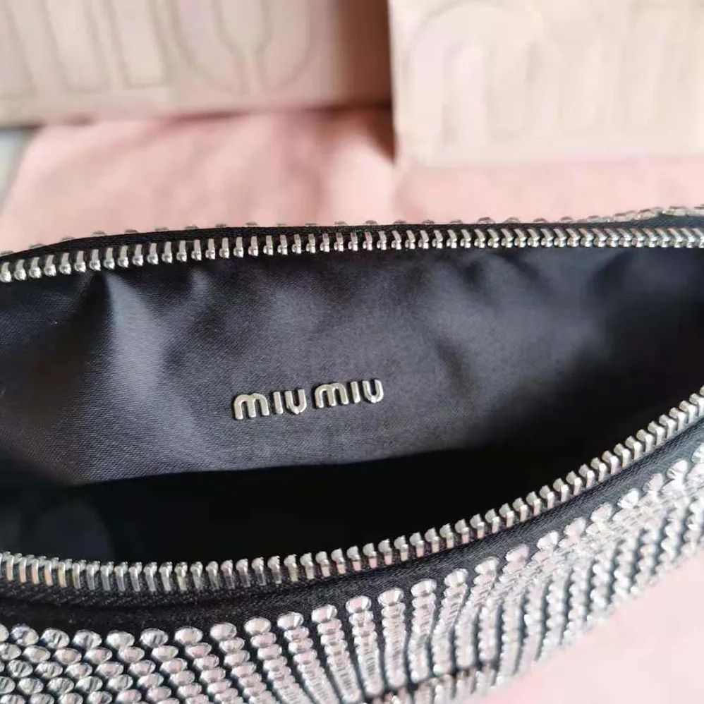 Miu Miu Spirit Satin Bag with Appliqués for Women in Black Miu Miu Spirit Satin Bag with Appliqués for Women in Black