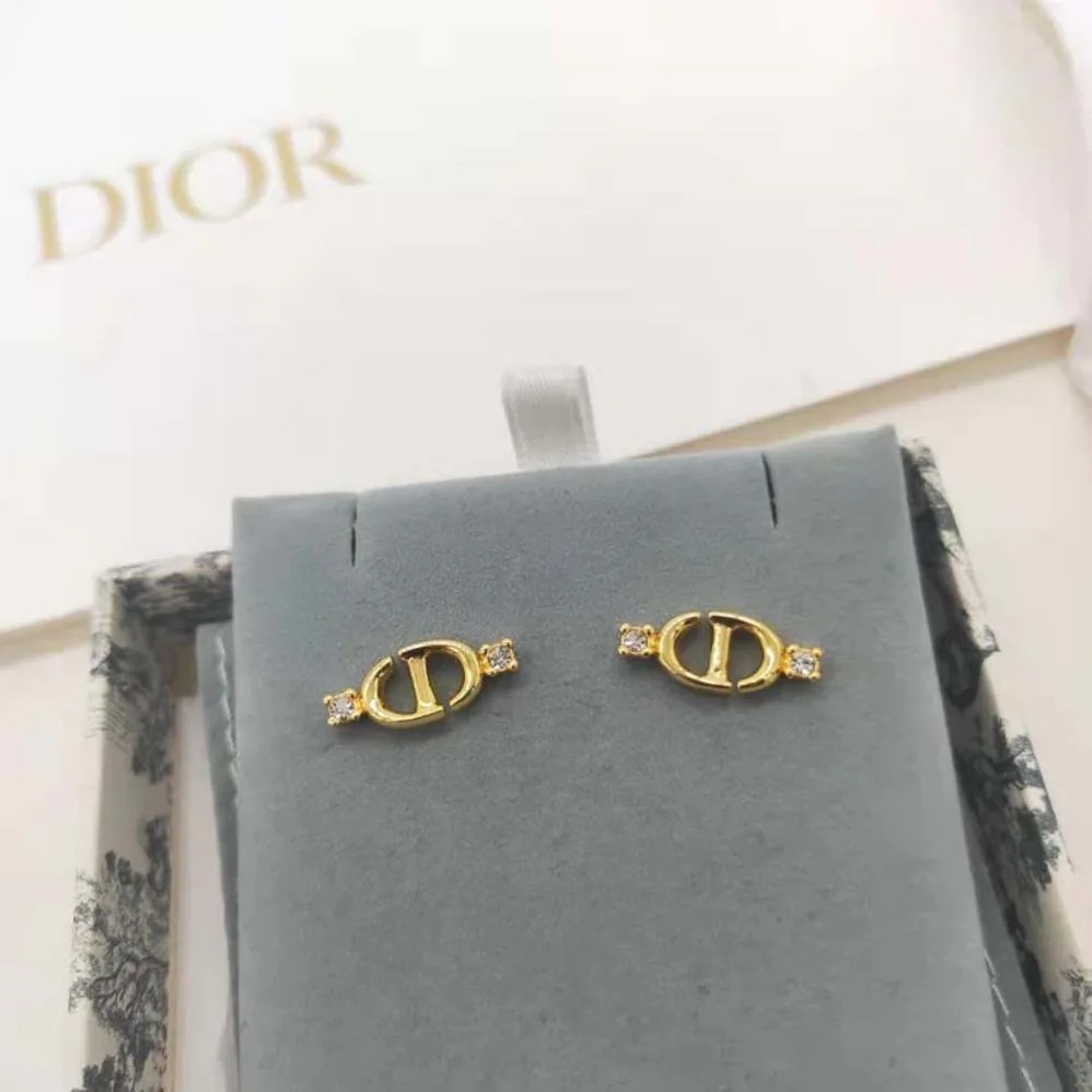 Dior CD Navy Stud Earrings Gold-Finish Metal and Silver for Women in Tone Crystals Dior CD Navy Stud Earrings Gold-Finish Metal and Silver for Women in Tone Crystals