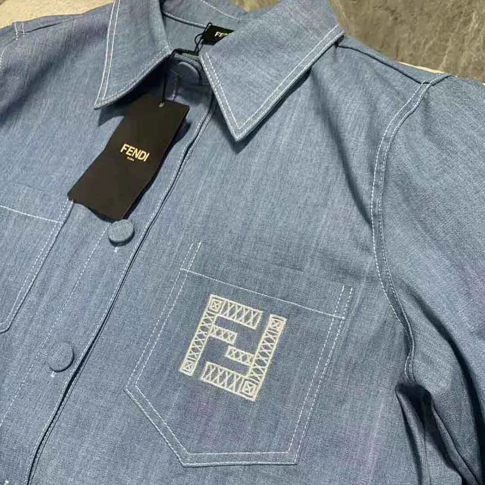 Fendi Light Blue Chambray Chirt for Women