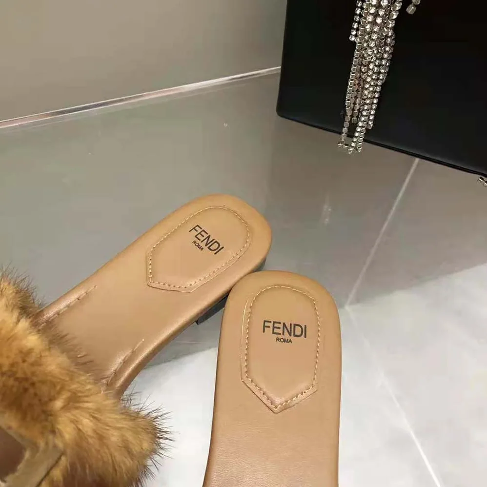 Fendi Signature Brown Mink Slides for Women