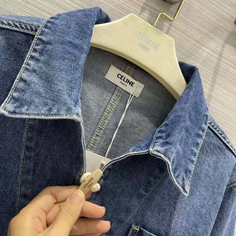 Celine Open-Collar Sweater in Pacific Sky Wash Denim for Women in Navy