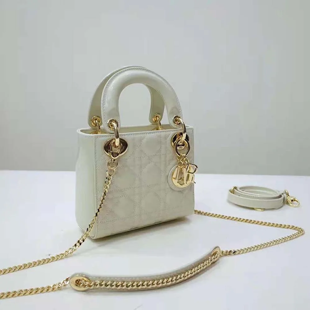 Dior Mini Lady Dior Bag Latte Patent Cannage Calfskin for Women Dior Mini Lady Dior Bag Latte Patent Cannage Calfskin for Women