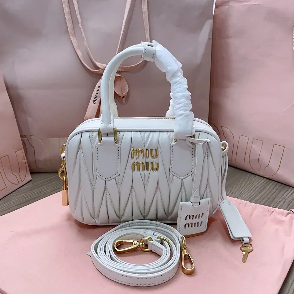 Miu Miu Arcadie Matelassé Nappa Leather Bag for Women in White Miu Miu Arcadie Matelassé Nappa Leather Bag for Women in White