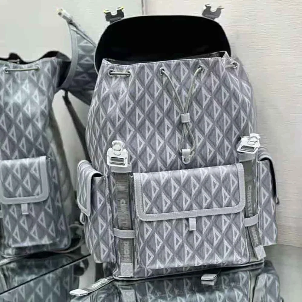 Dior Hit the Road Backpack Dior Gray CD Diamond Canvas for Men Dior Hit the Road Backpack Dior Gray CD Diamond Canvas for Men
