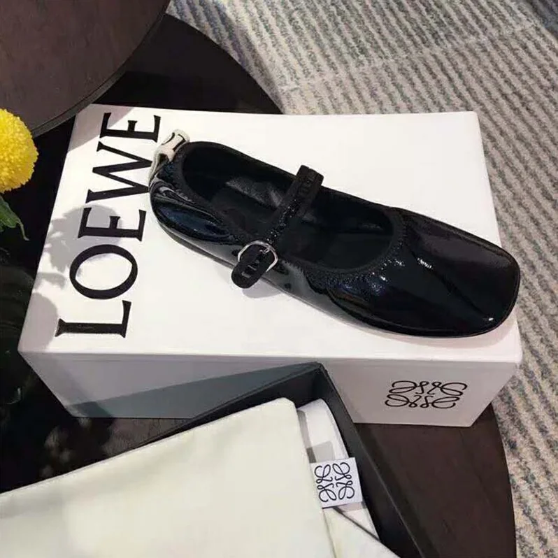 Loewe Babies Ballerina in Calfskin Leather with Loewe Jacquard Grosgrain Detail for Women in Black Loewe Babies Ballerina in Calfskin Leather with Loewe Jacquard Grosgrain Detail for Women in Black