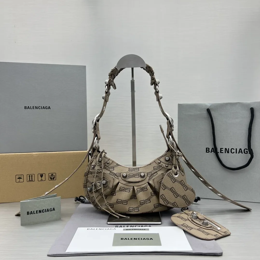 Balenciaga Le Cagole XS Shoulder Bag Bb Monogram Coated Canvas In Beige /