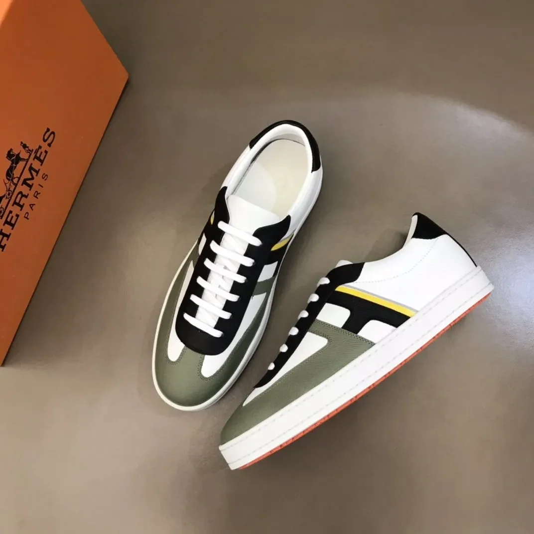 Hermes Boomerang Sneaker White in Green/Black