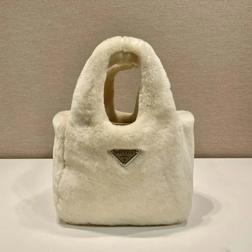 Prada Shearling Mini Handbag for Women in Beige