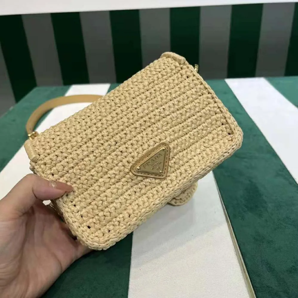 Prada Crochet and Leather Shoulder Bag with Flap for Women Prada Crochet and Leather Shoulder Bag with Flap for Women