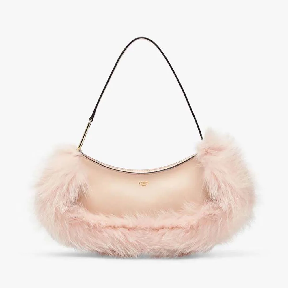 Fendi O'Lock Swing Pale Pink Leather and Fox Fur Pouch for Women