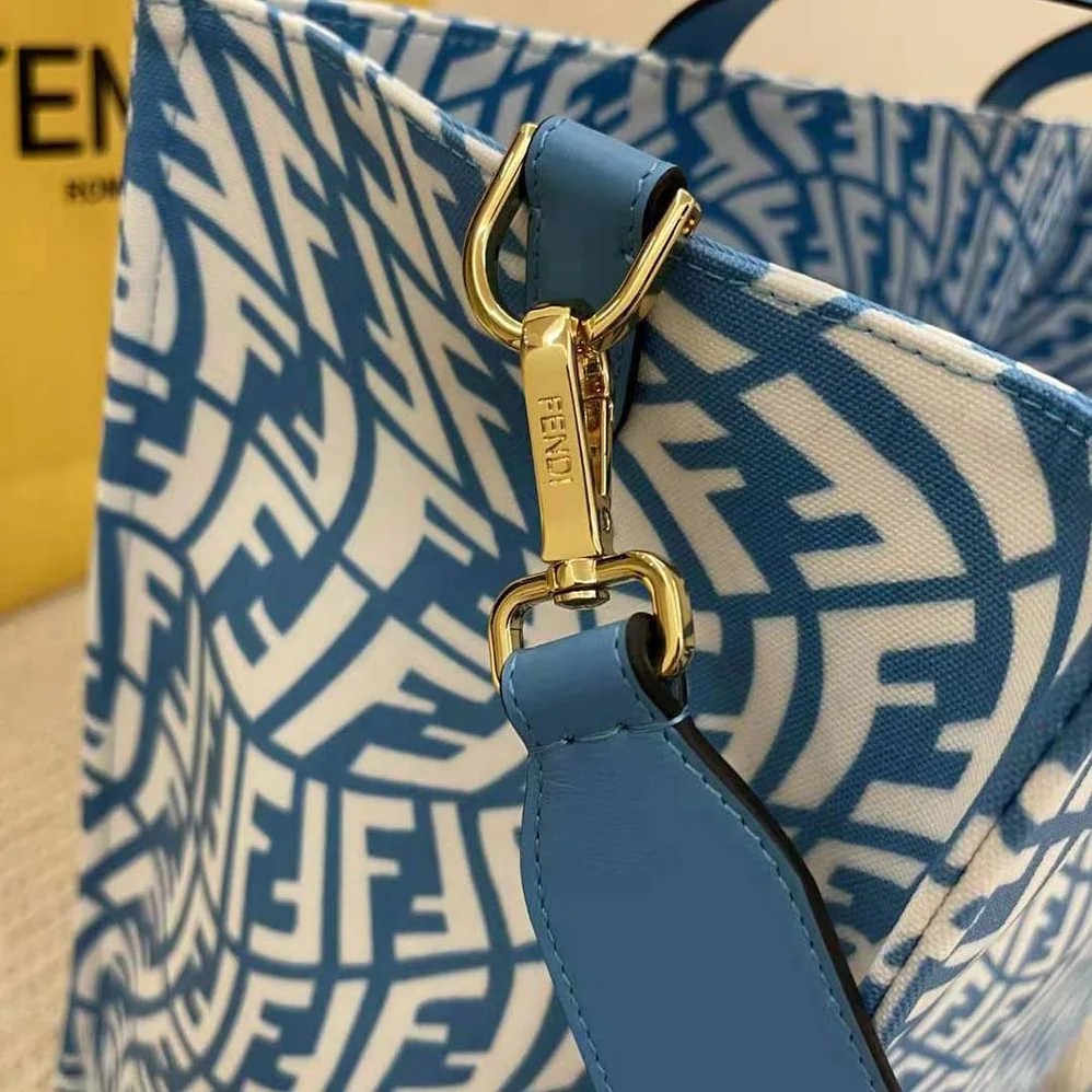 Fendi Shopper Blue Glazed Canvas Bag for Women