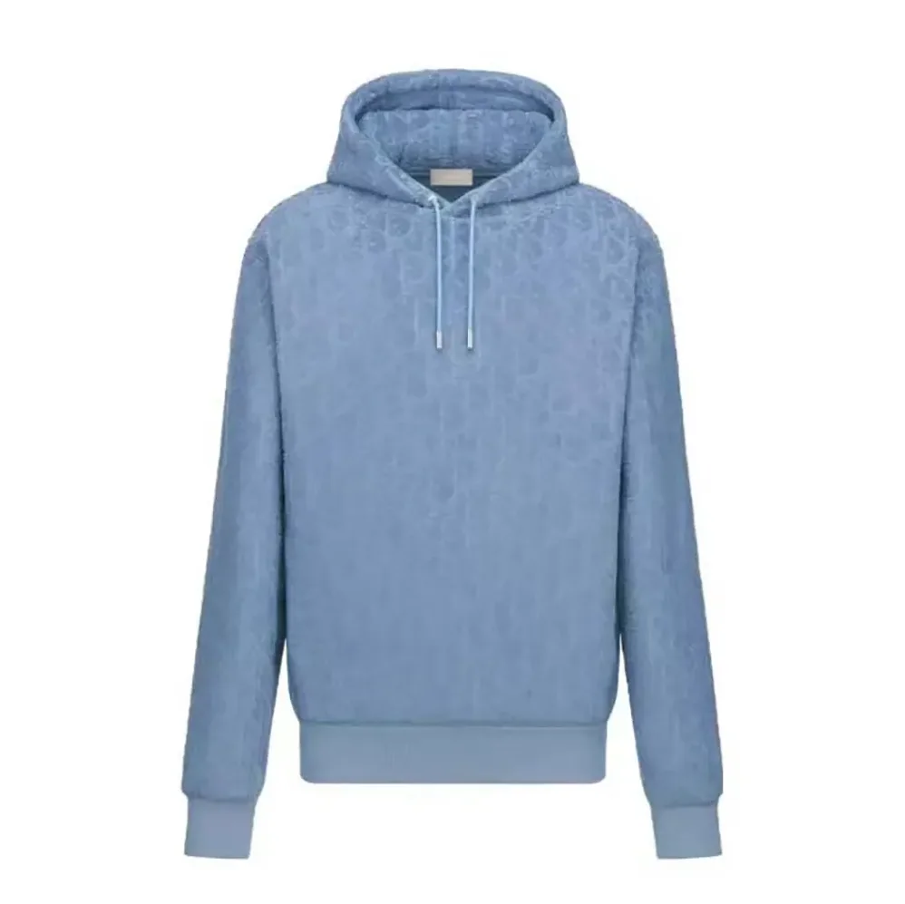 Dior Oblique Relaxed-Fit Hooded Sweatshirt Blue Terry Cotton Jacquard for Men
