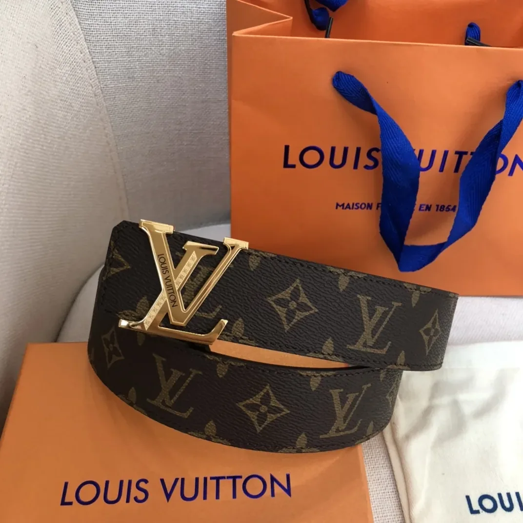 Louis Vuitton Initiales LV Belt in Monogram Canvas with Gold in Toned Hardware Louis Vuitton Initiales LV Belt in Monogram Canvas with Gold in Toned Hardware