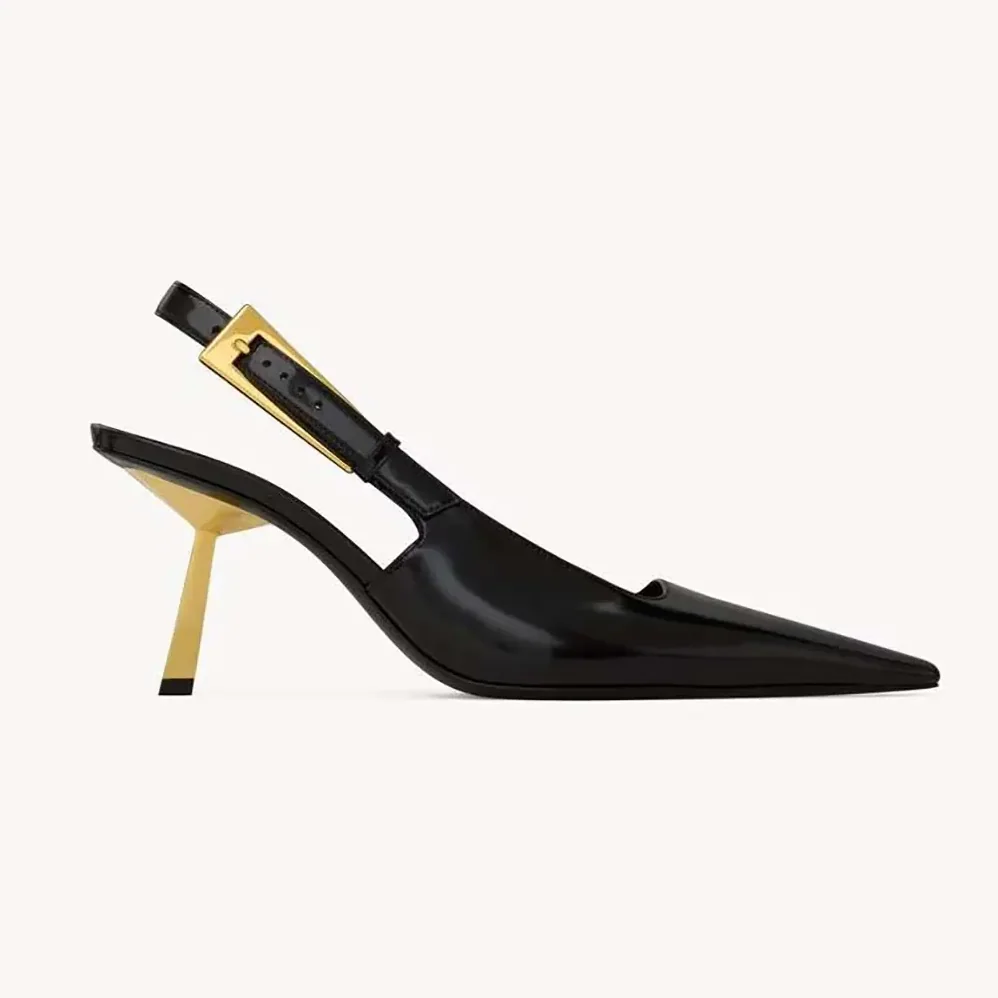 Saint Laurent YSL Lee Slingback Pumps in Glazed Leather for Women in Black Saint Laurent YSL Lee Slingback Pumps in Glazed Leather for Women in Black