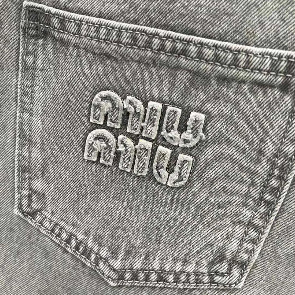 Miu Miu Denim Shorts with Embroidered Logo for Women