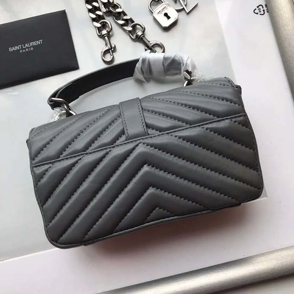 Saint Laurent YSL Classic Medium College Bag Matelasse Leather in Grey