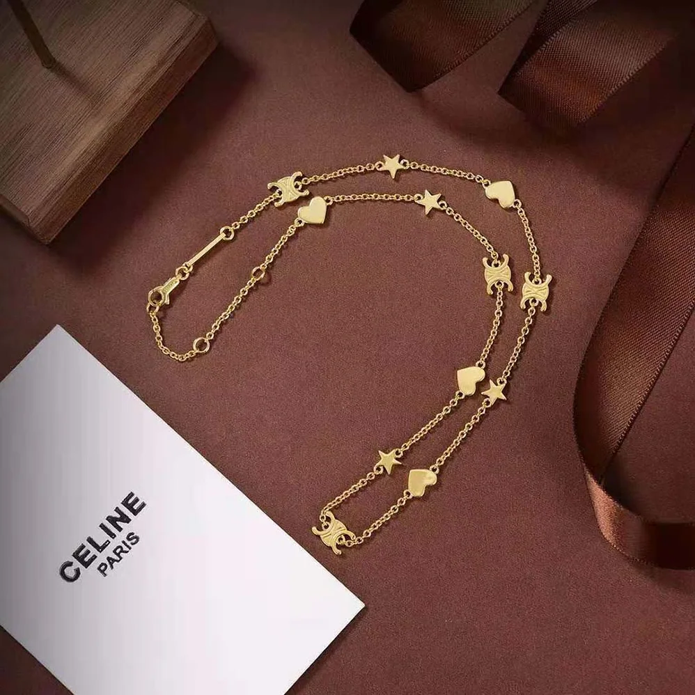 Celine Maillon Triomphe Multi Motifs Necklace in Brass with Gold Finish for Women