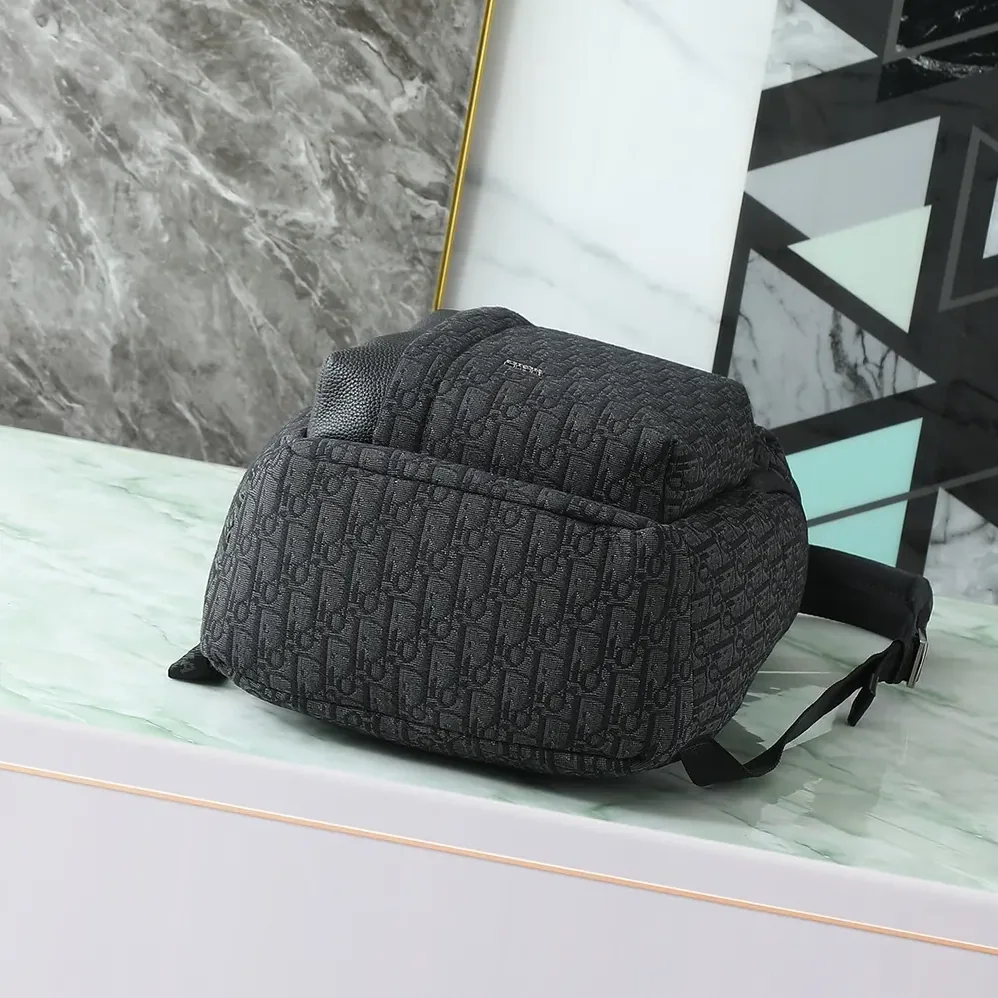 Dior Rider Soft Zipped Backpack Black Dior Oblique Jacquard and Black Grained Calfskin for Men
