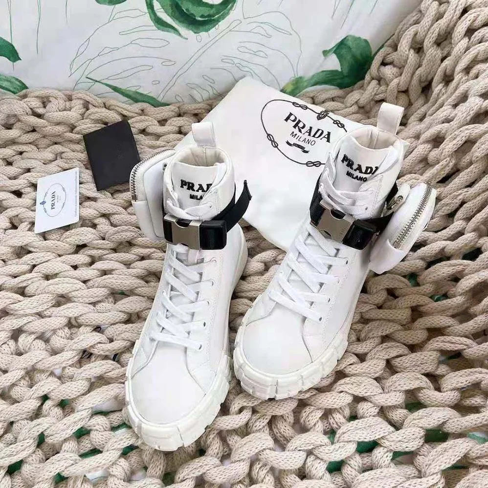 Prada Wheel Re-Nylon High-top Sneakers for Women in White