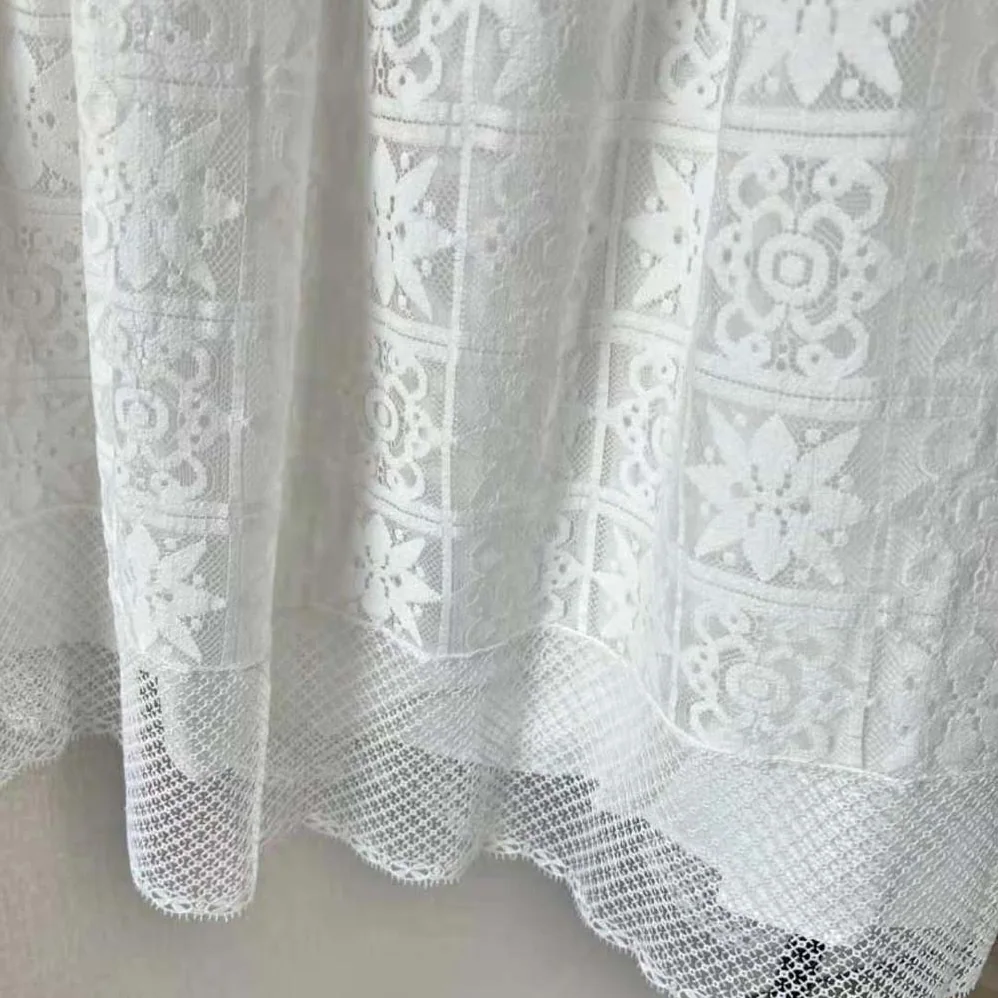 Dior Flared Mid-Length Skirt Ecru Technical Cotton Lace with Star Motif for Women